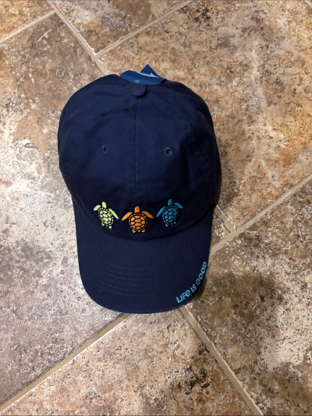 Life Is Good Navy Baseball Cap with Embroidered Turtles